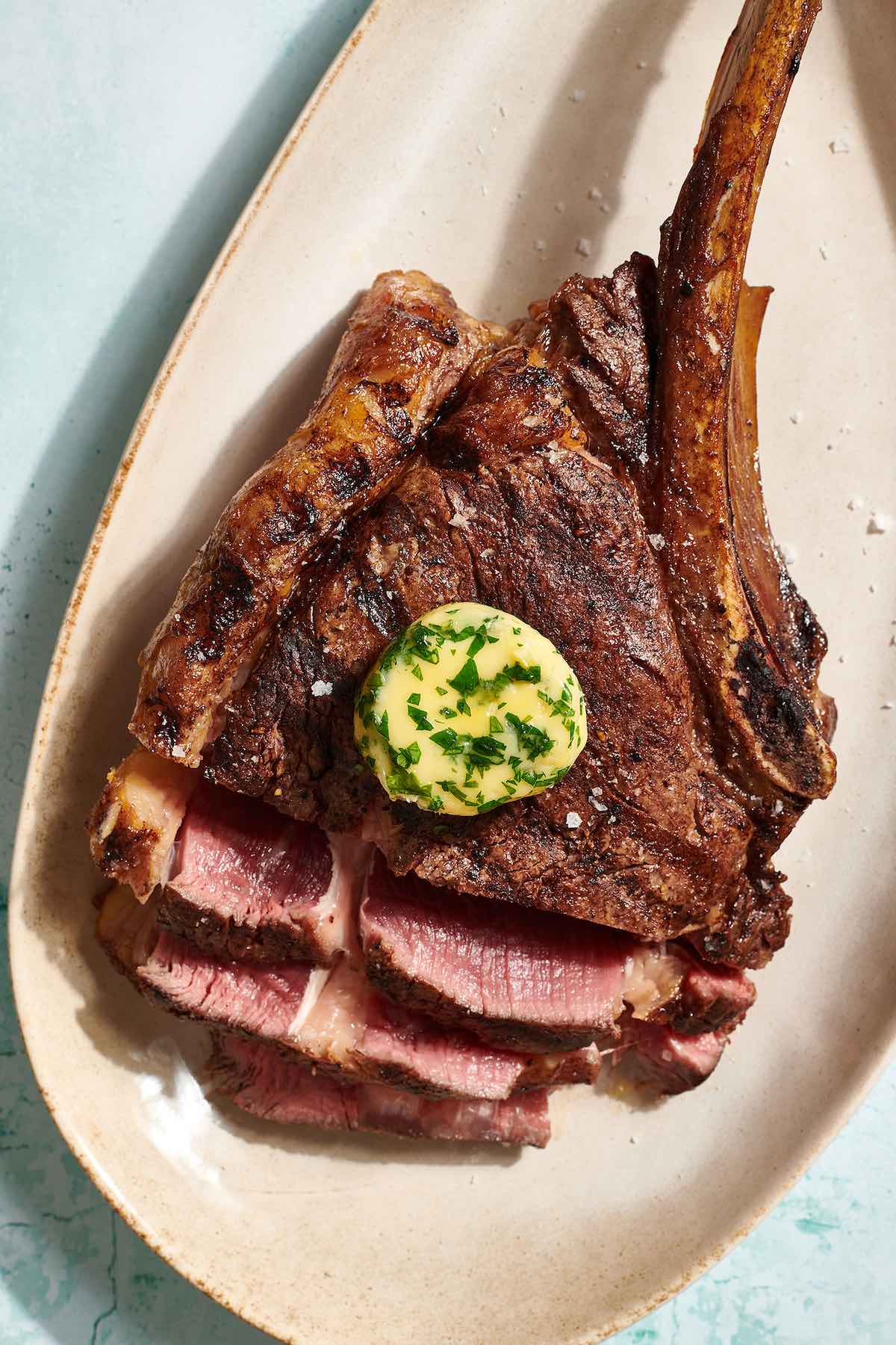 grilled tomahawk steak.