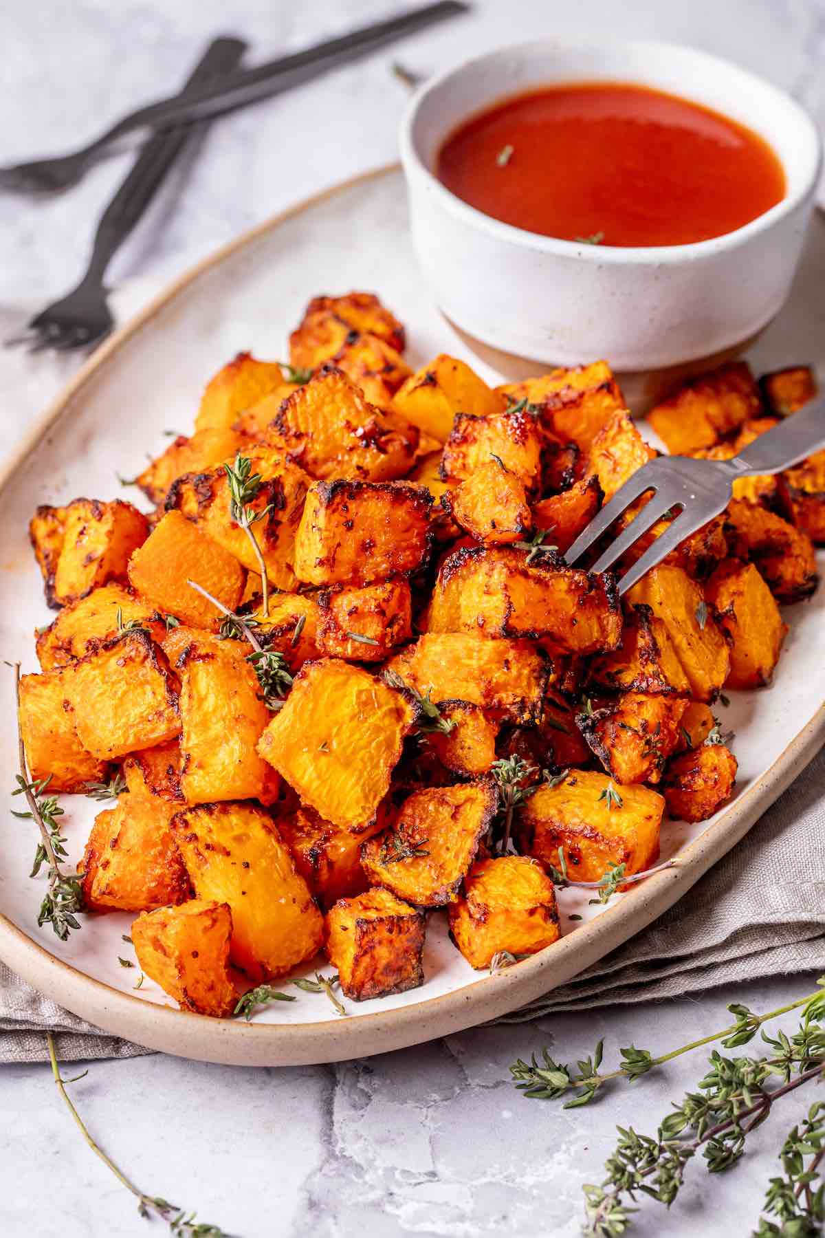 plate of air fryer butternut squash.