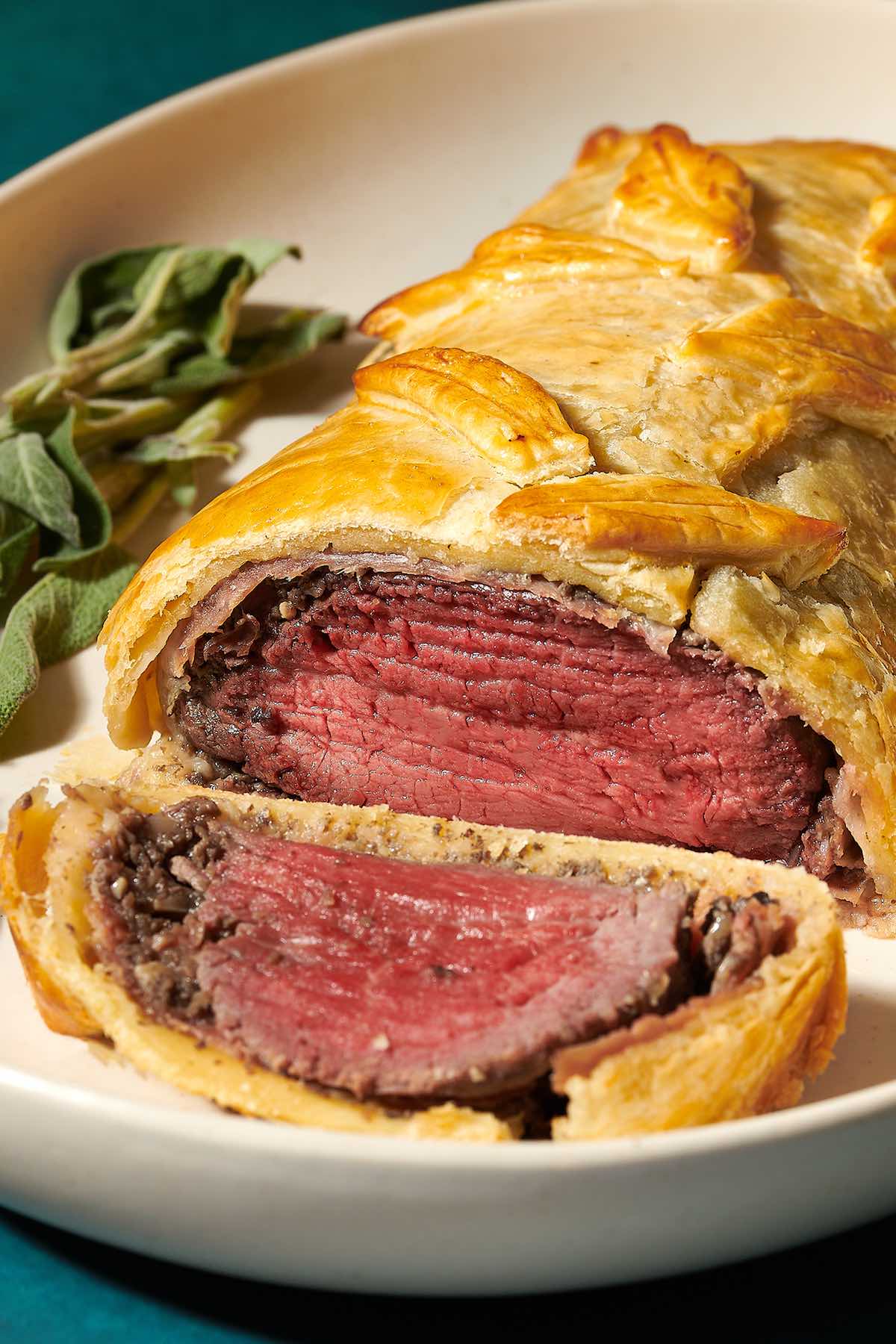 sliced beef wellington.