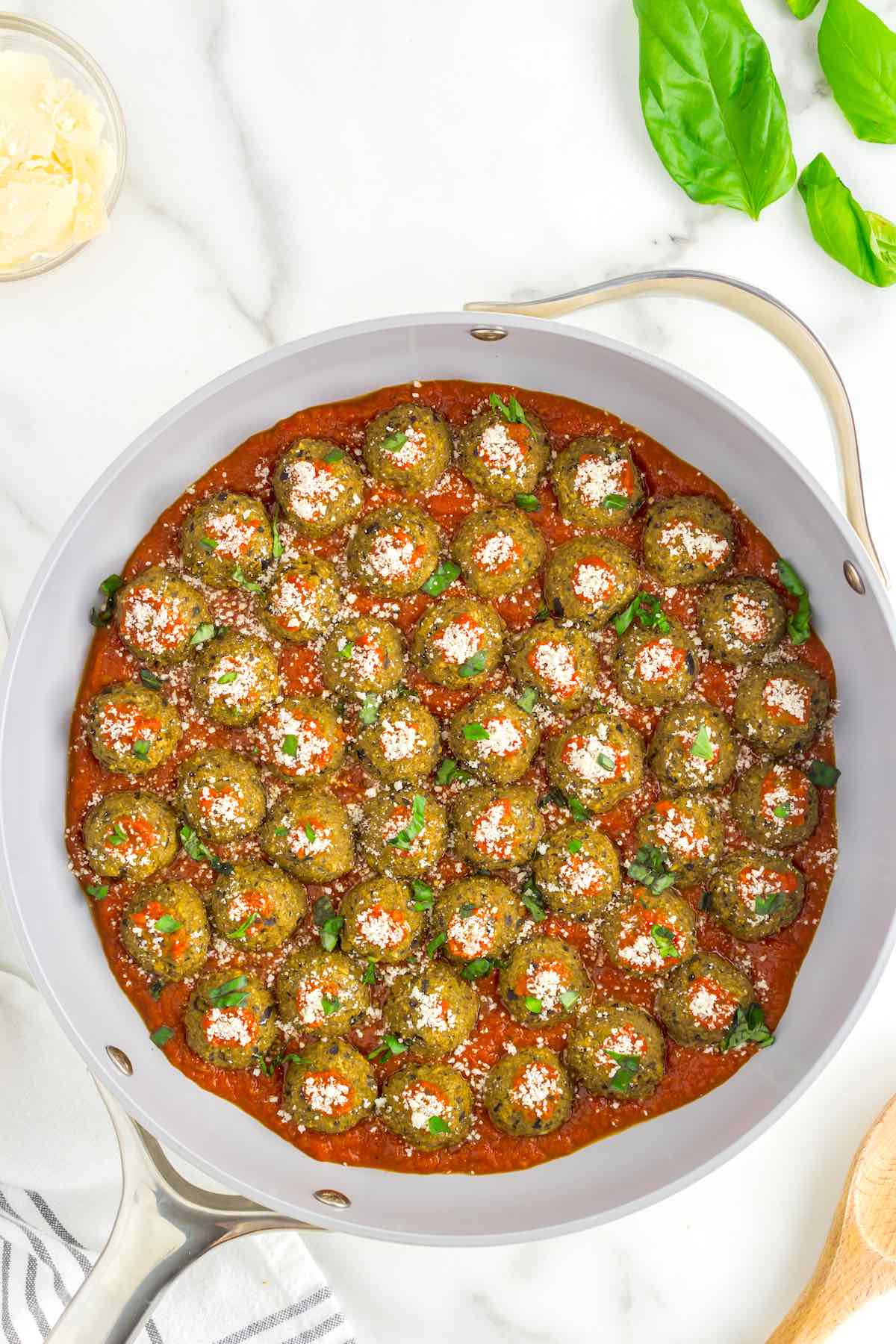 eggplant meatballs with marinara sauce.