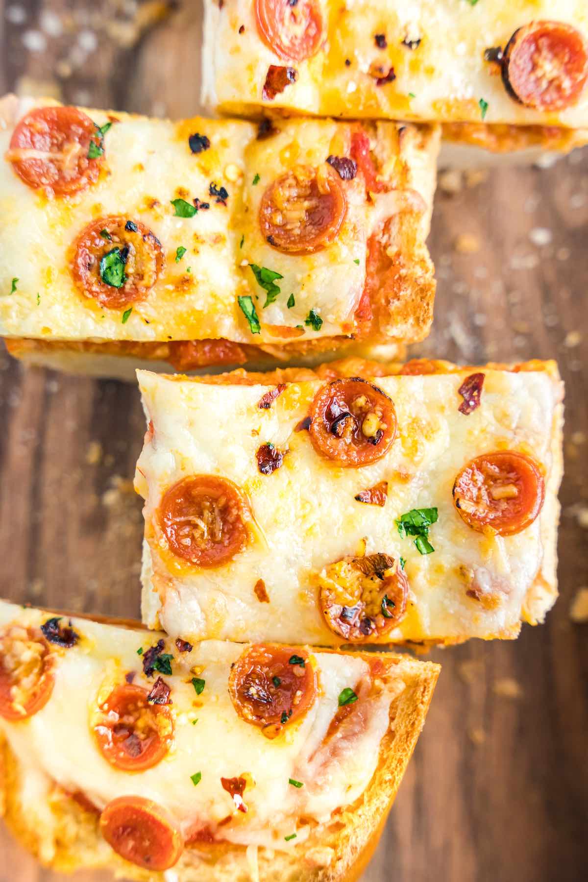 sliced french bread pizza.