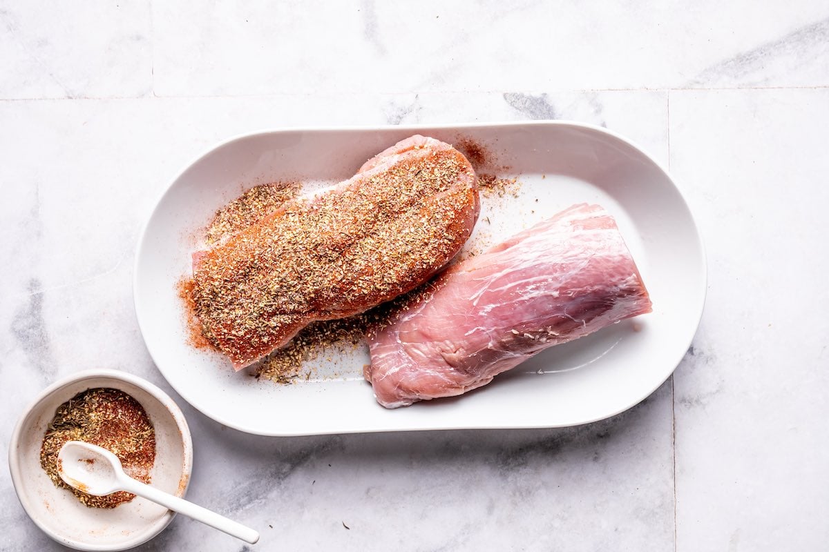 seasoned raw pork tenderloin.