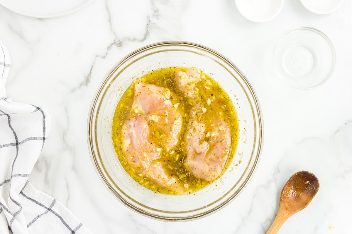 chicken breasts in a lemon olive oil marinade.