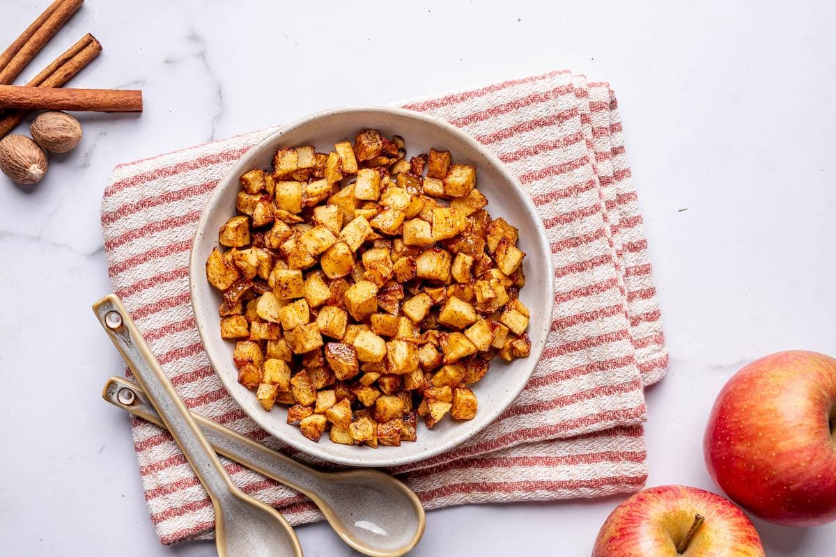 air fried apples in a bowl.