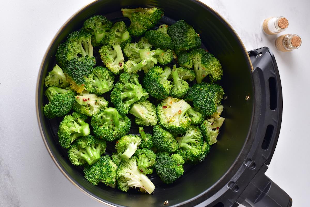 raw broccoli in the air fryer.