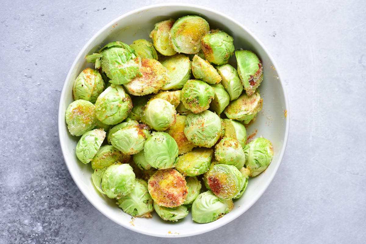 seasoned raw brussels sprouts.