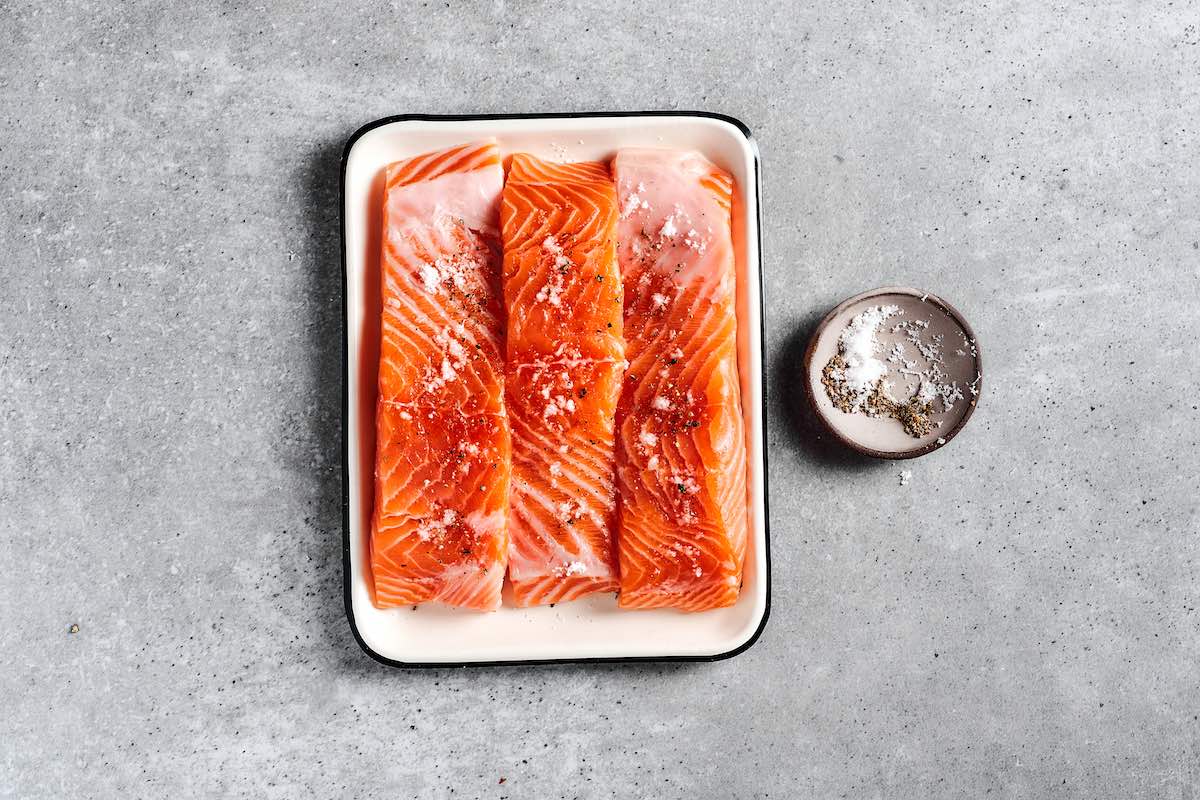 seasoned raw salmon.