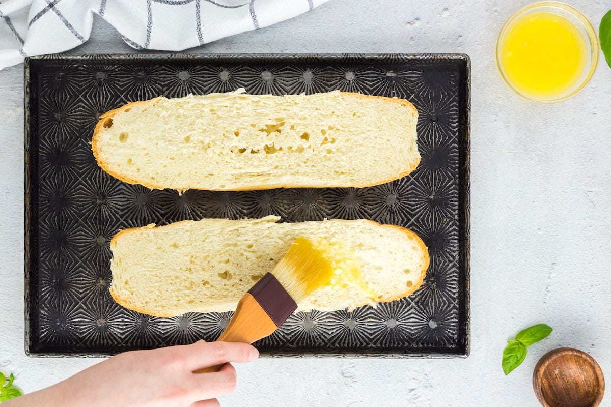 garlic butter brushed on French bread.