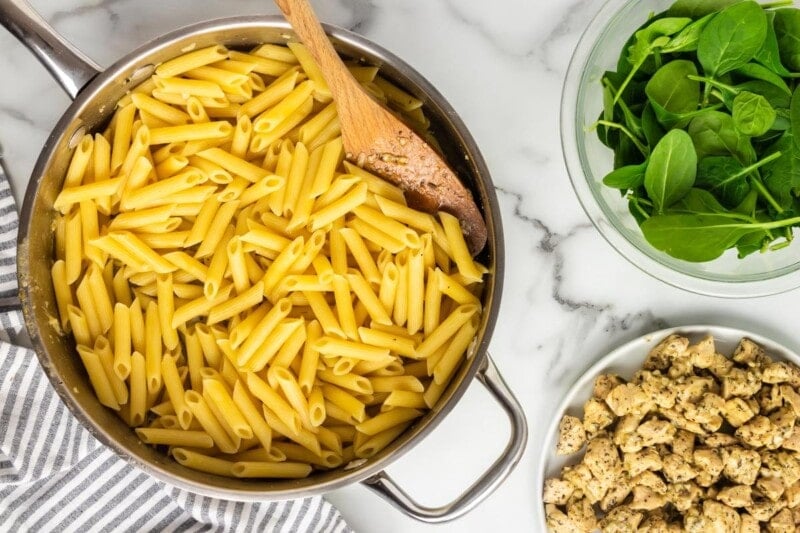 pasta cooking in a pot.