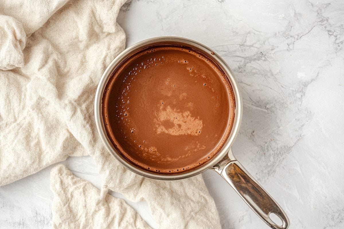 cocoa powder, milk, sweetener, and vanilla in a saucepan.