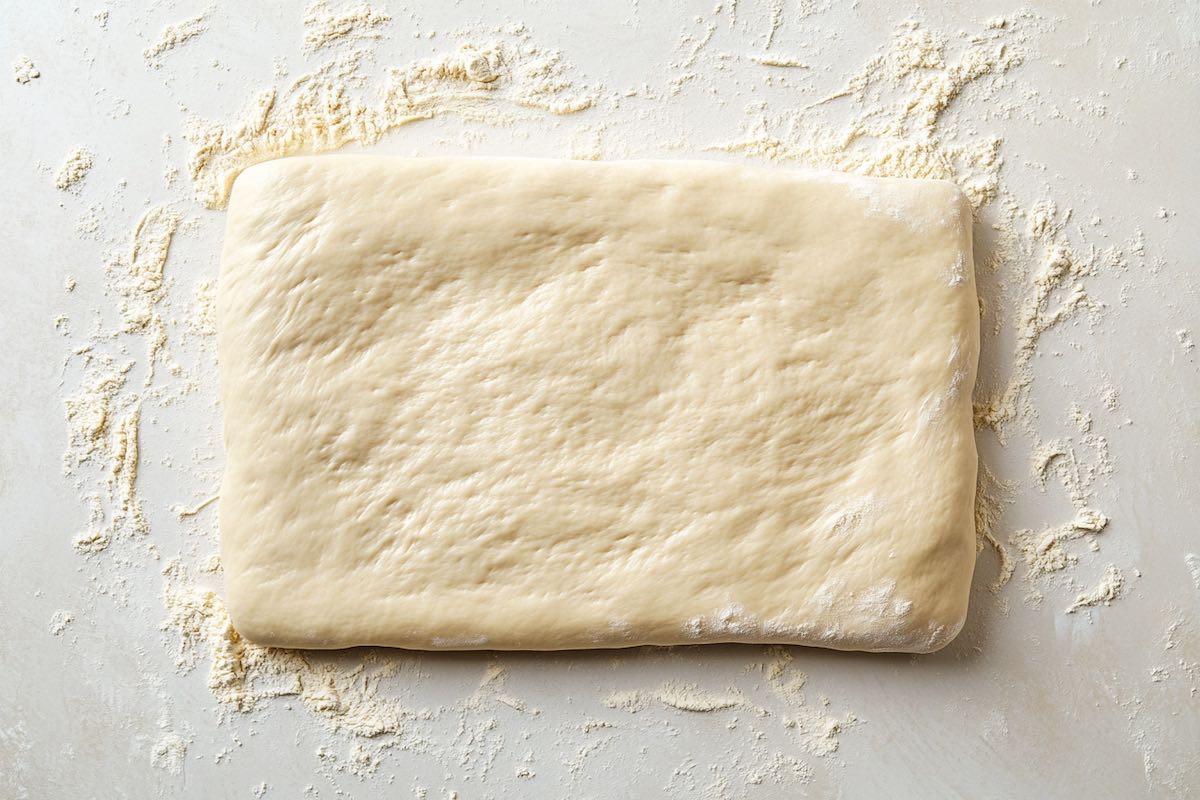 rolled out dough in a rectangular shape.