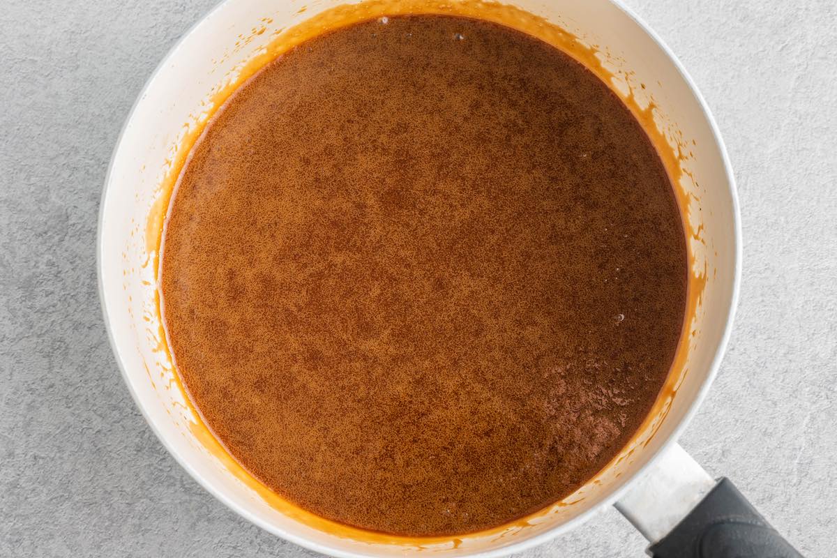 caramel sauce in a saucepan.