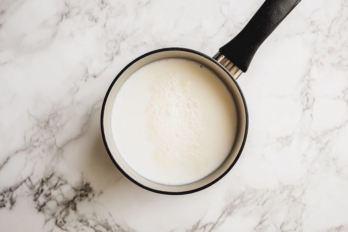 milk and sweetener in a saucepan.