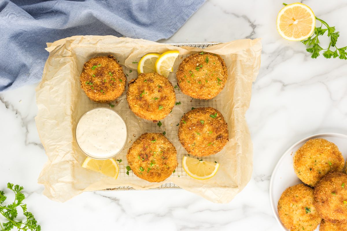 tuna croquettes on a wire rack.