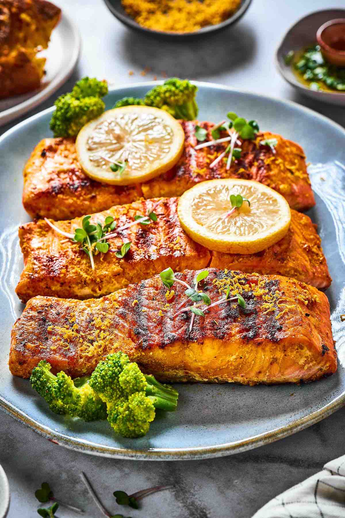 salmon seasoned with lemon pepper seasoning.