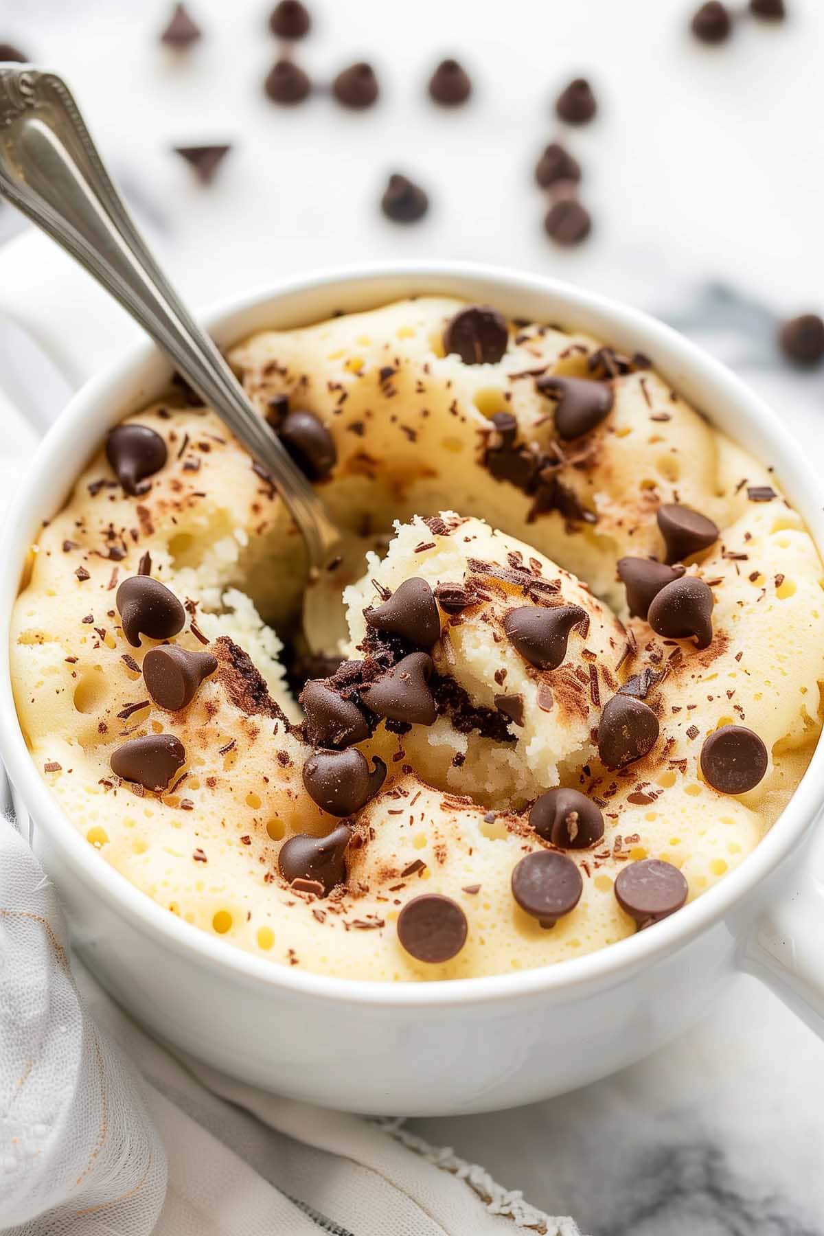 mug cake with chocolate chips.