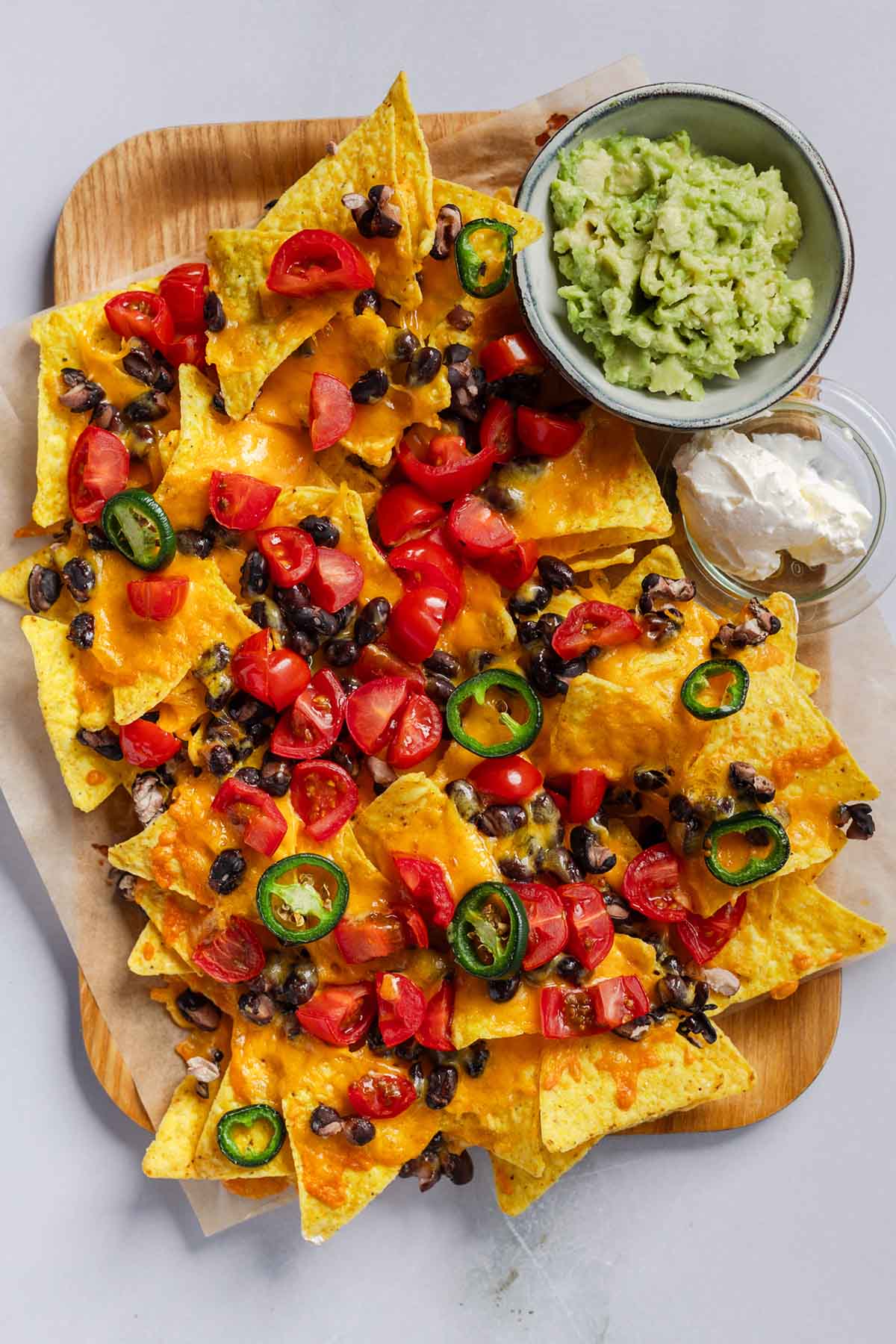 air fried nachos with guacamole.