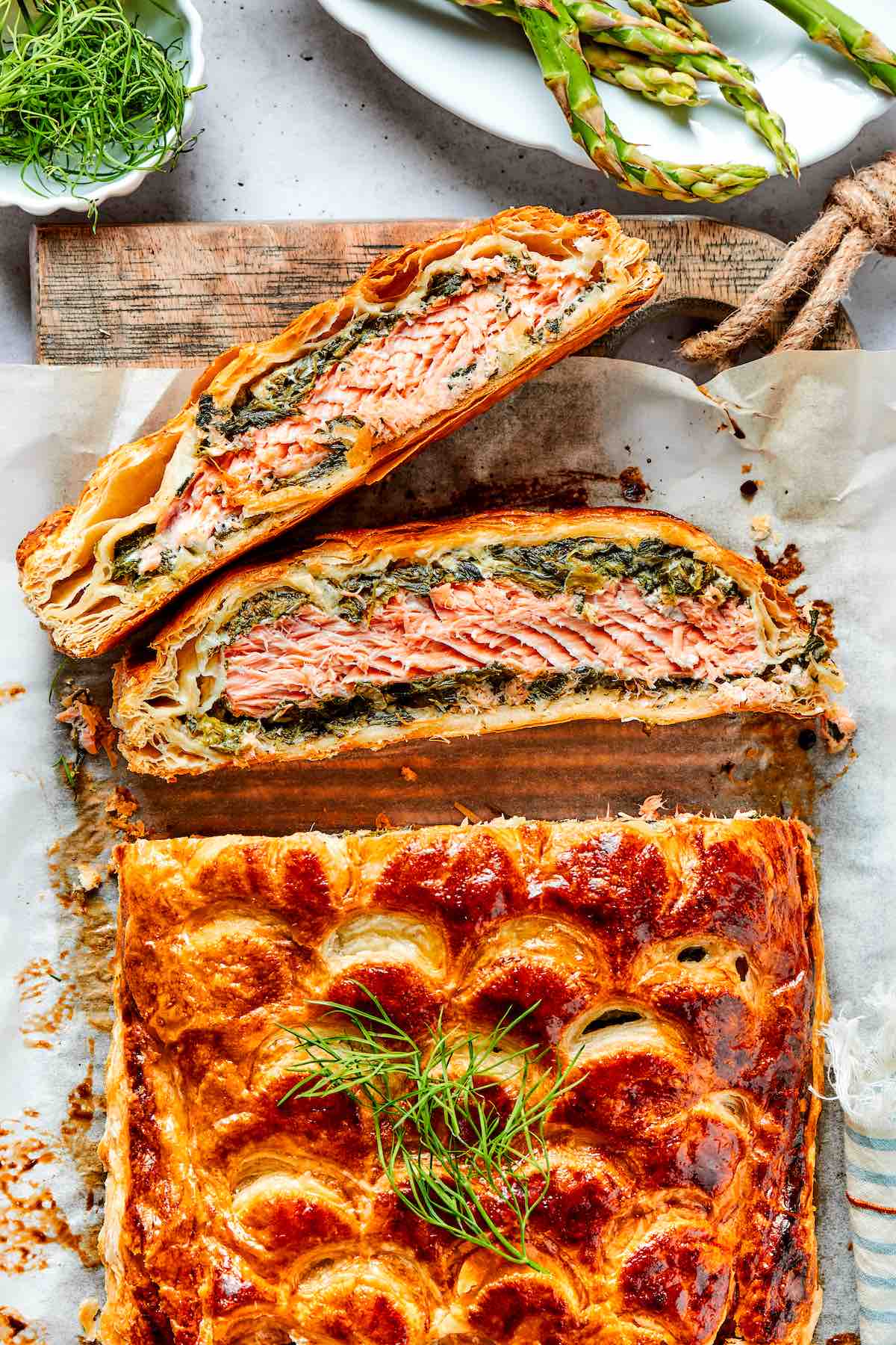 sliced salmon wellington.