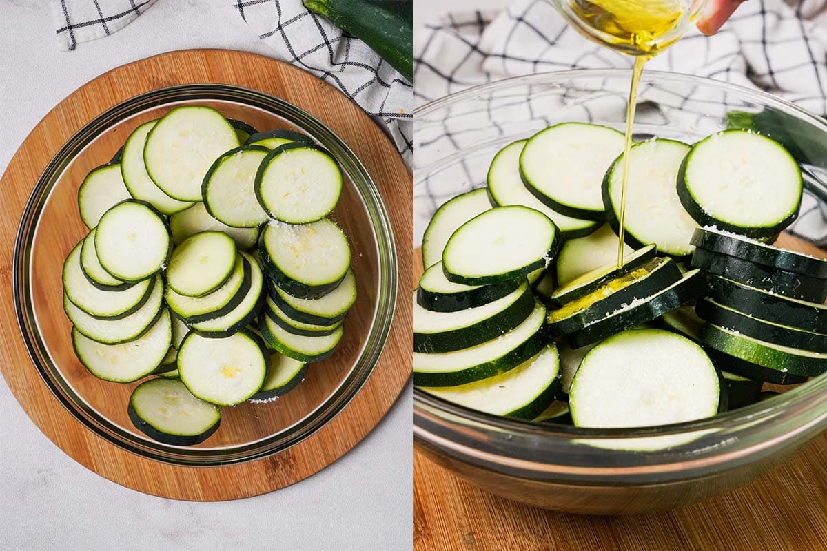 sliced and seasoned zucchini.