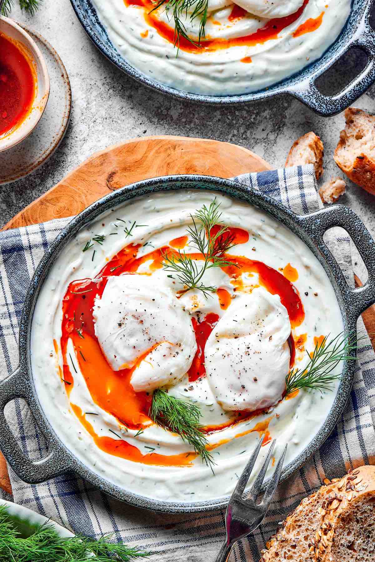 turkish eggs in a skillet.