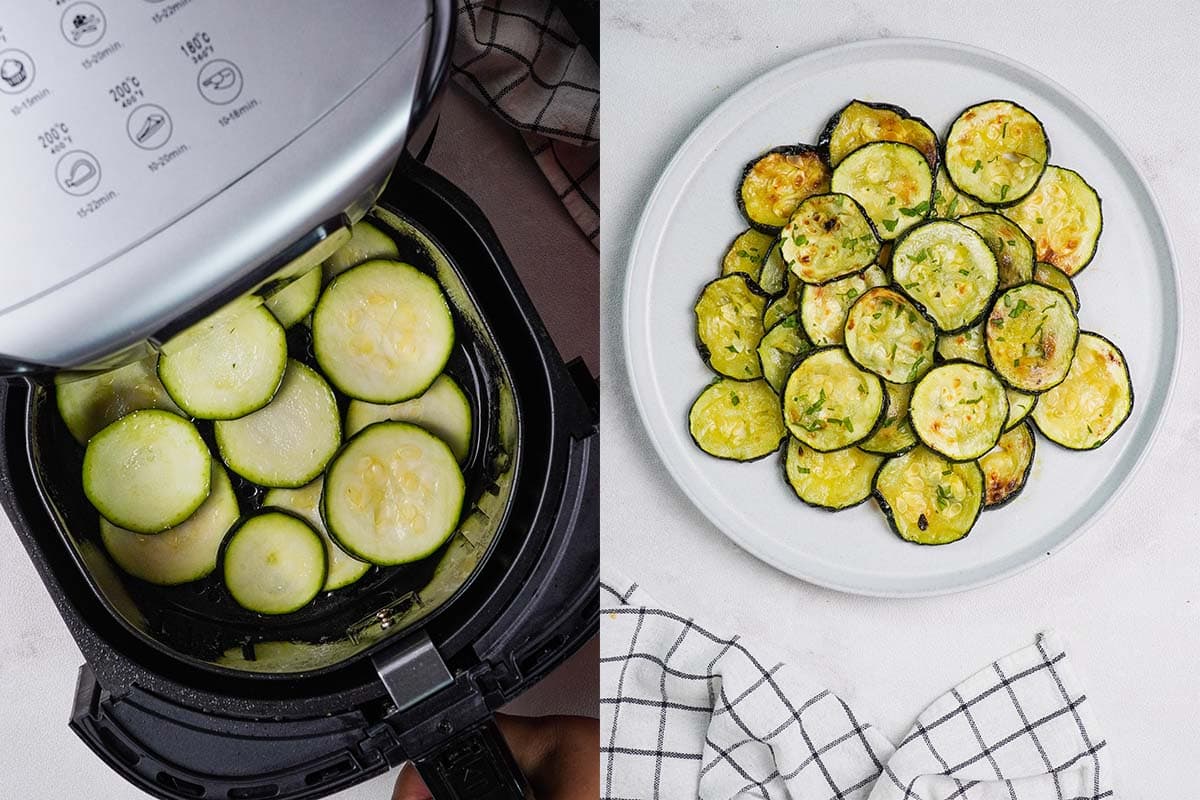 zucchini in air fryer basket.