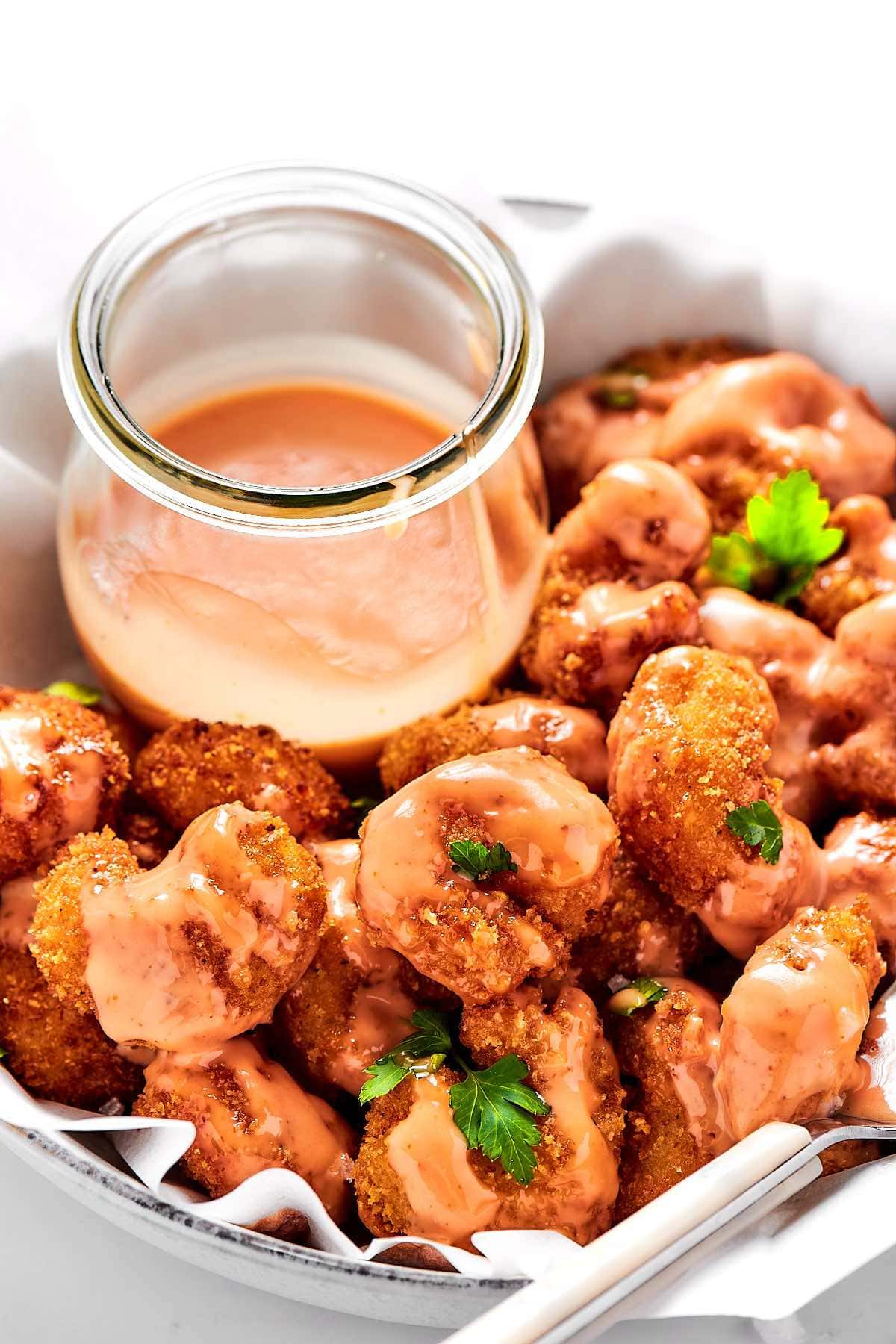 crispy fried shrimp with bang bang sauce.