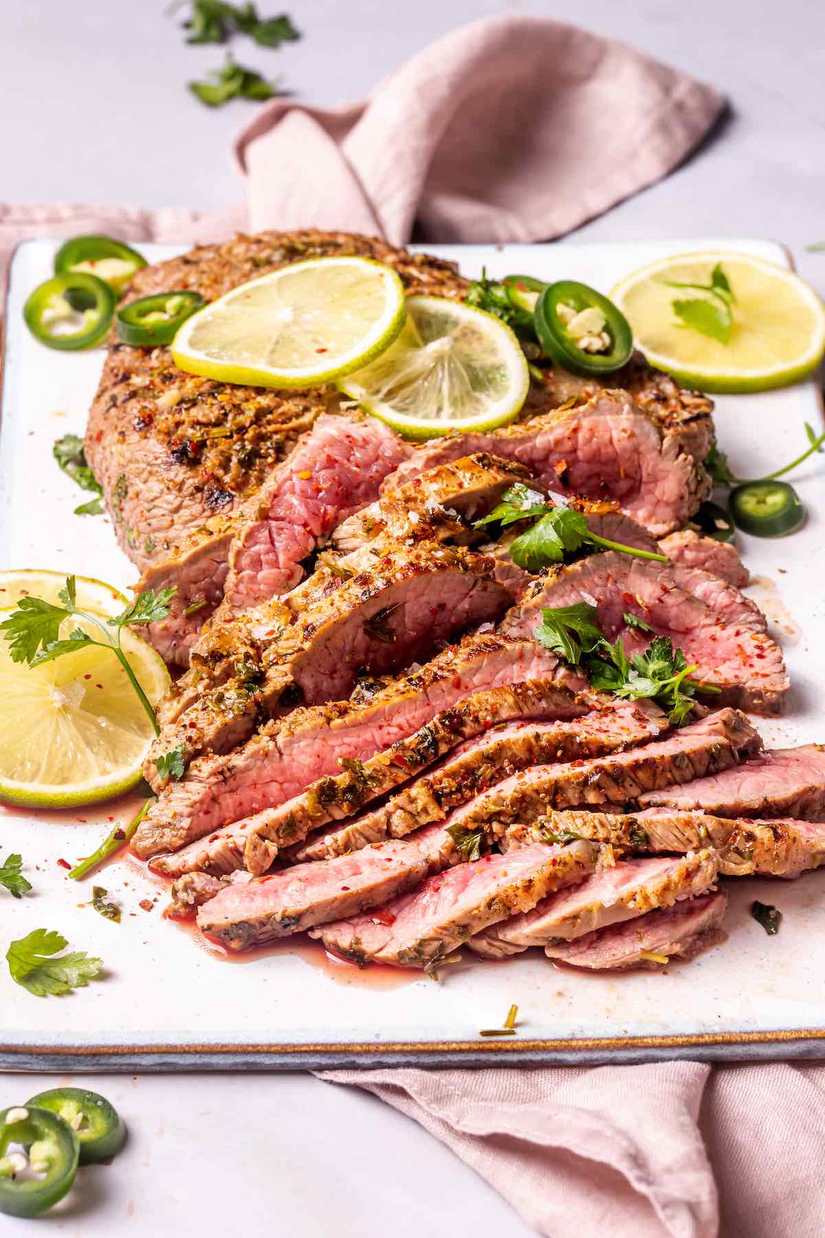 sliced carne asada.