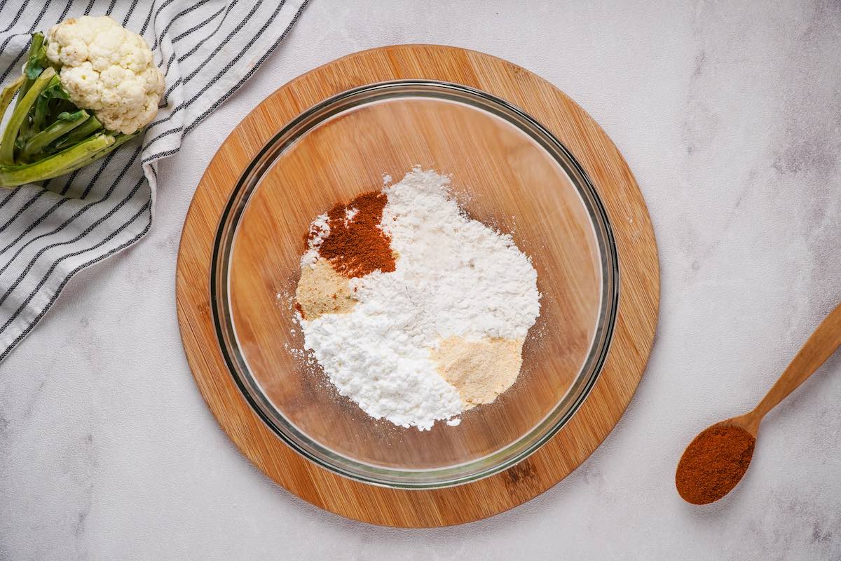 flour and spices in a mixing bowl.