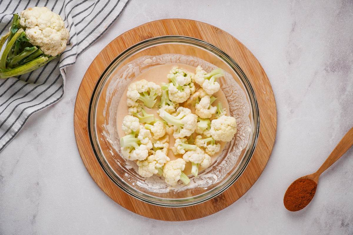 raw cauliflower in batter.