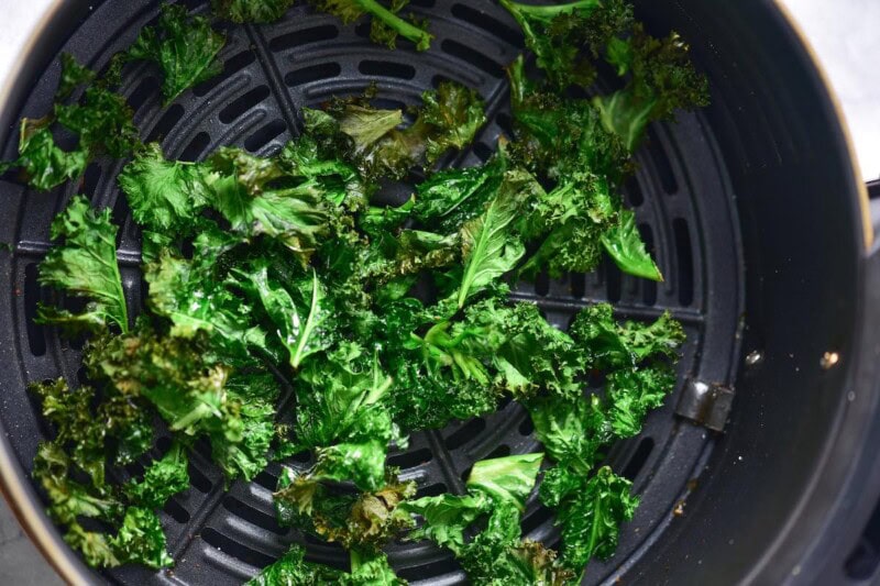 crispy cooked kale in the air fryer.