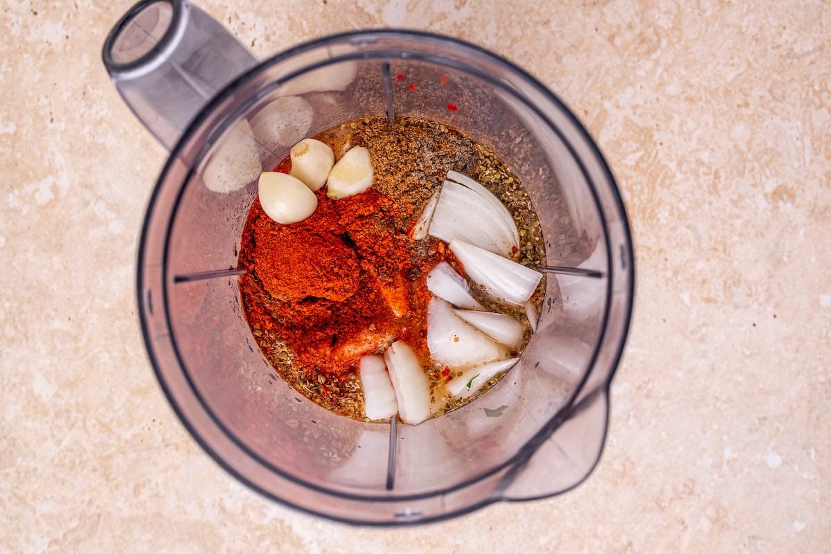 marinade ingredients in a food processor.