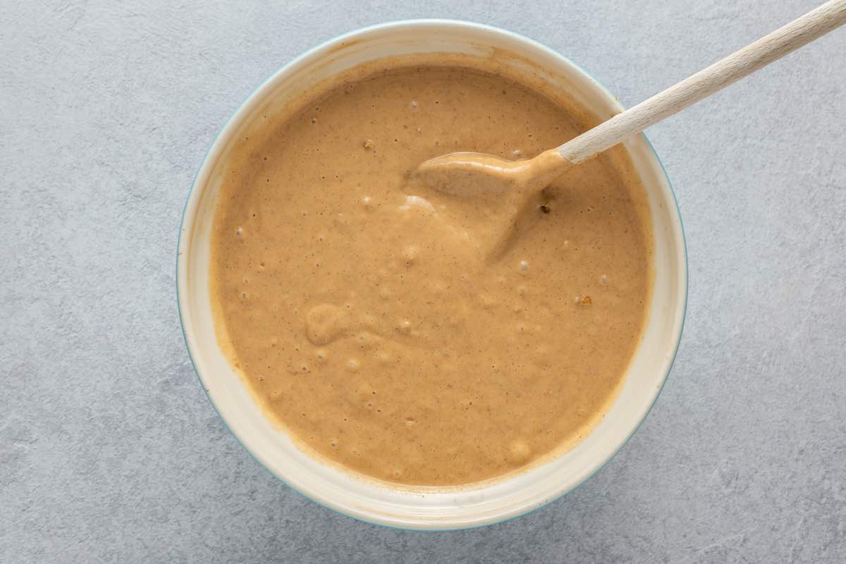 cake batter in a mixing bowl.