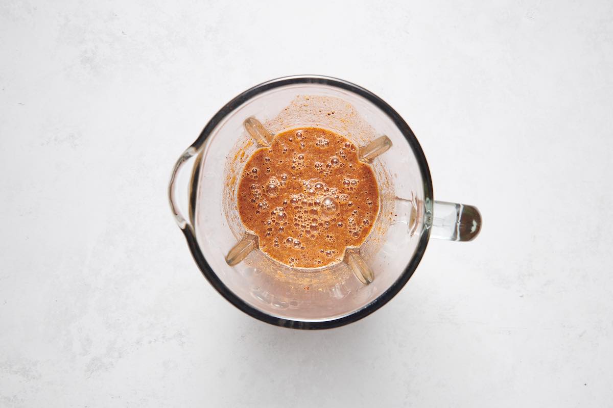 homemade marinade ingredients in a blender.