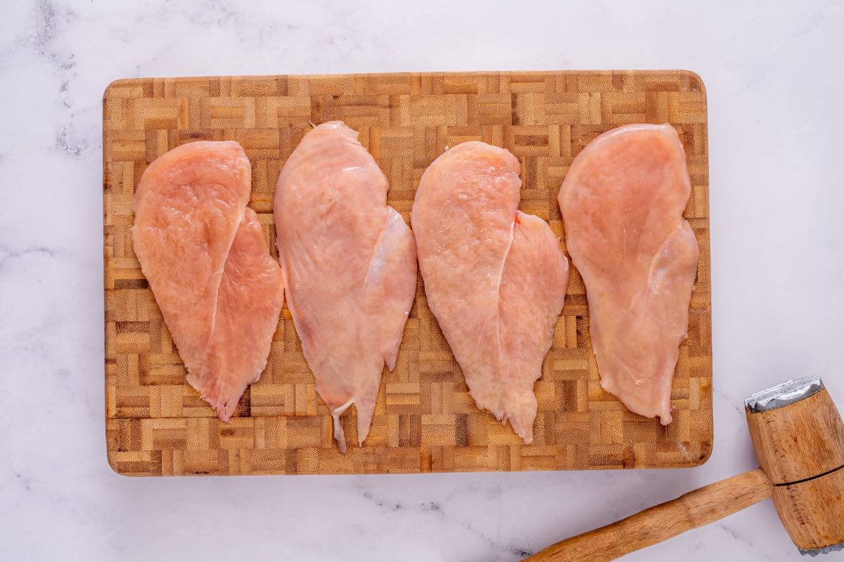 flattened chicken breasts.