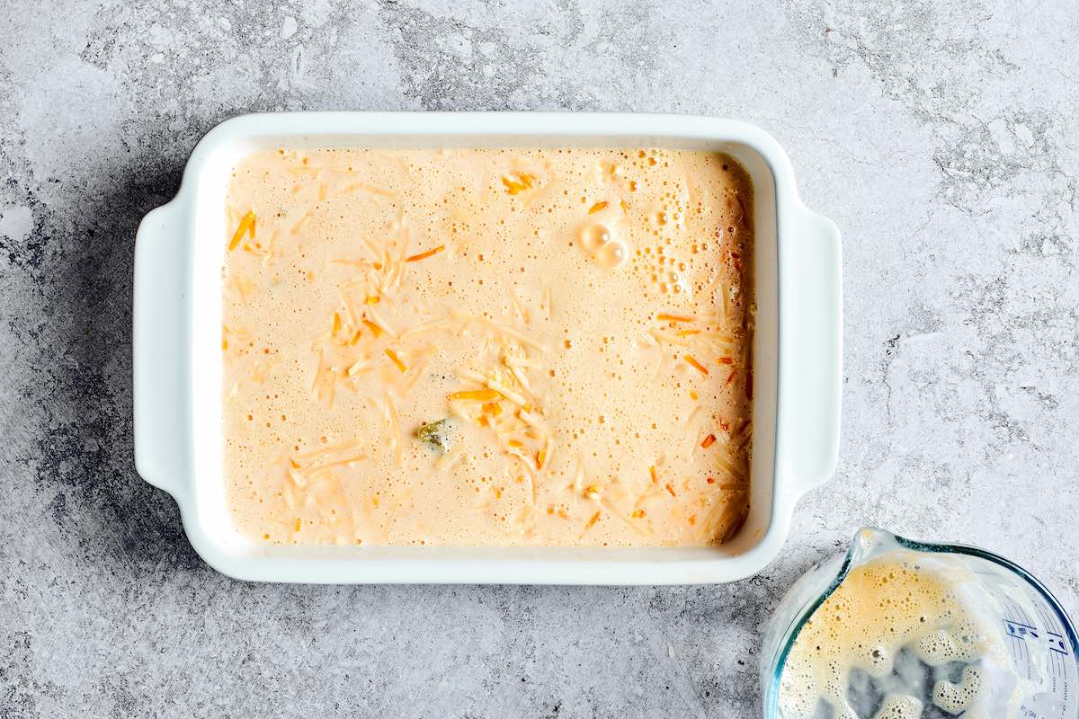 egg mixture over the baking dish.