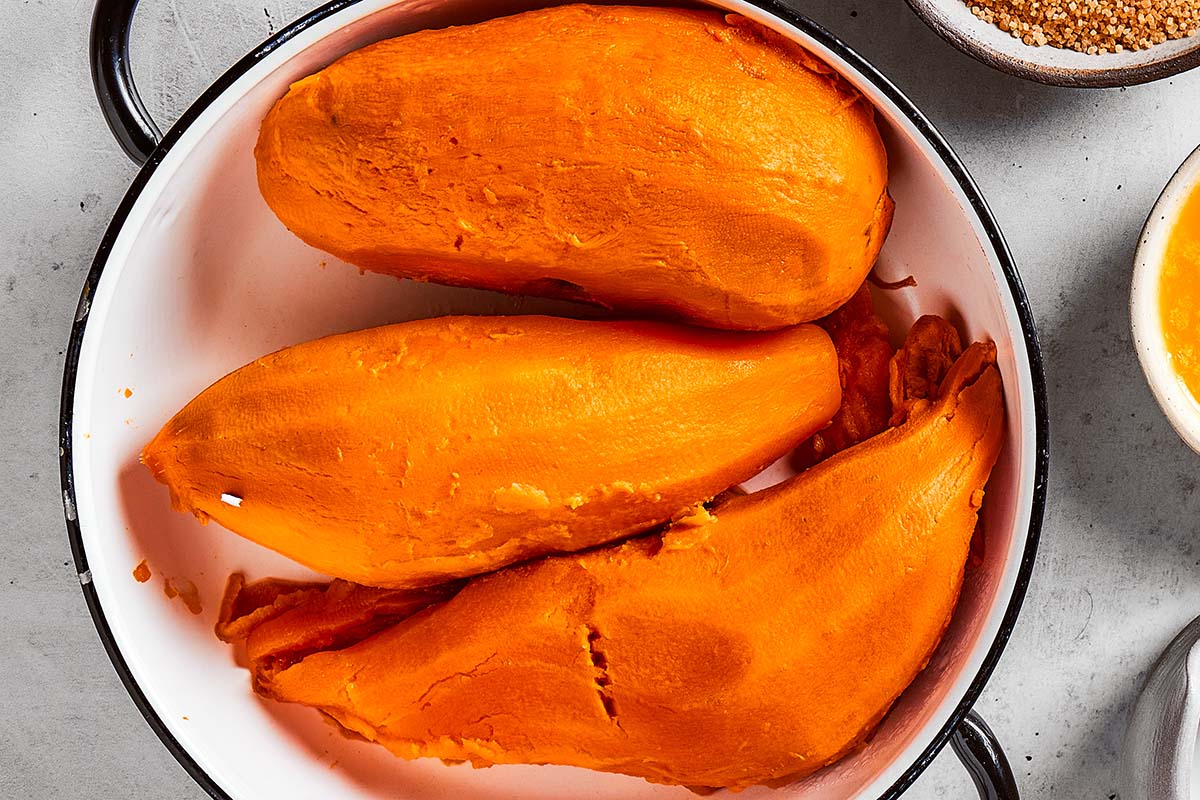 cooked sweet potatoes.