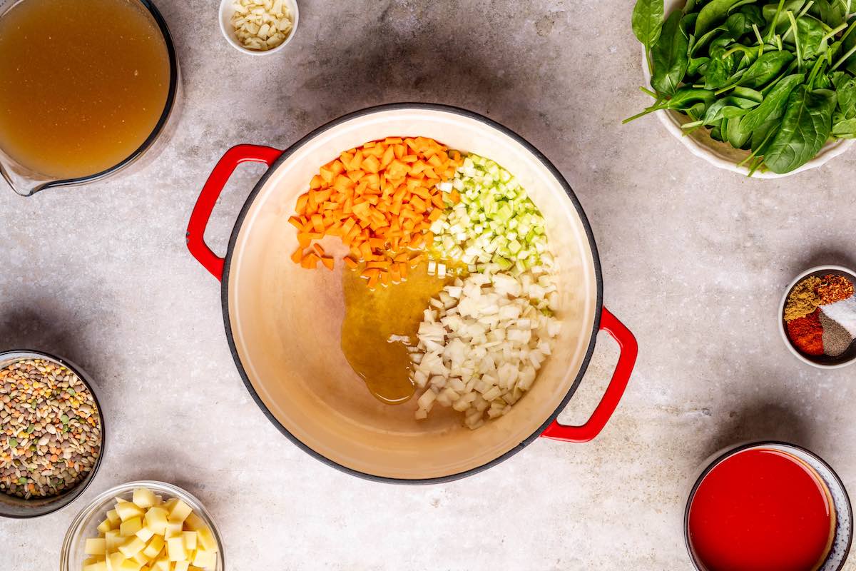 sauteed vegetables in a skillet.