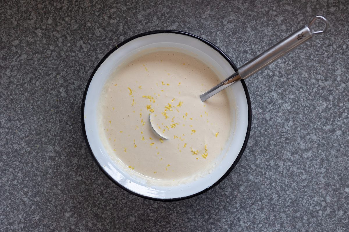 pancake batter in a bowl.