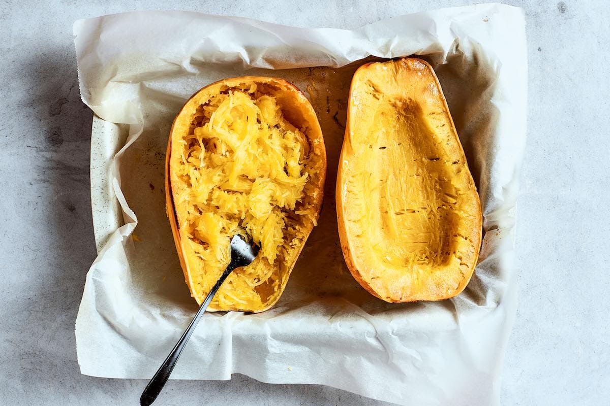 hollowed out and shredded spaghetti squash.