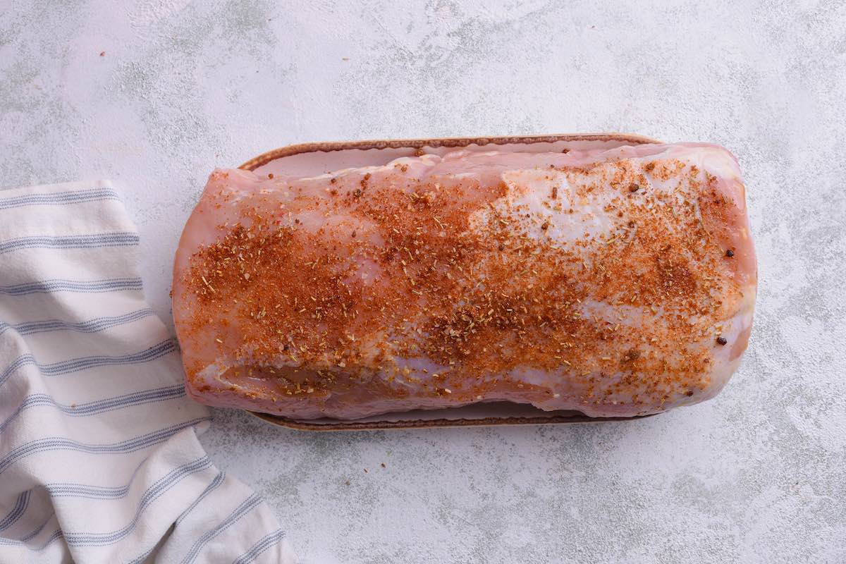 seasoned raw pork loin.