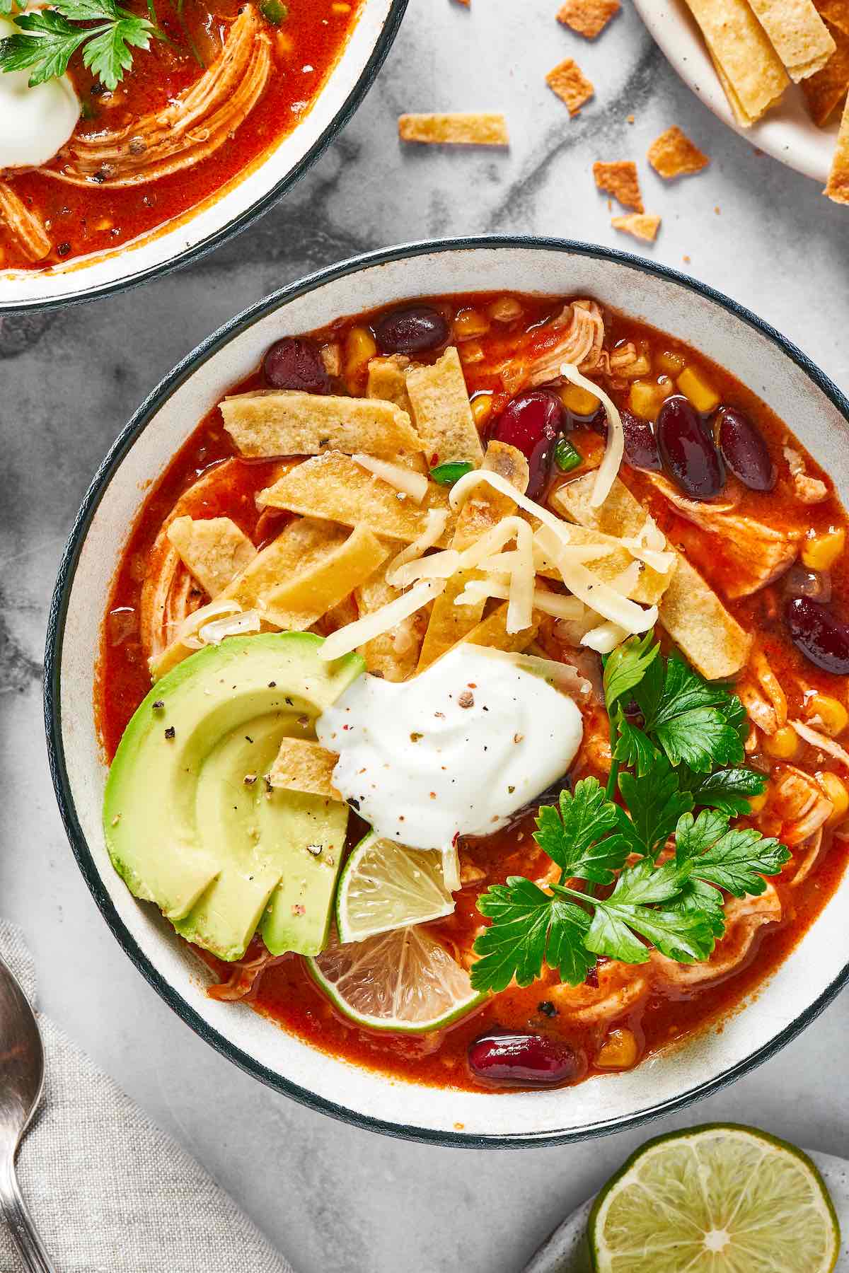 Mexican soup with toppings.