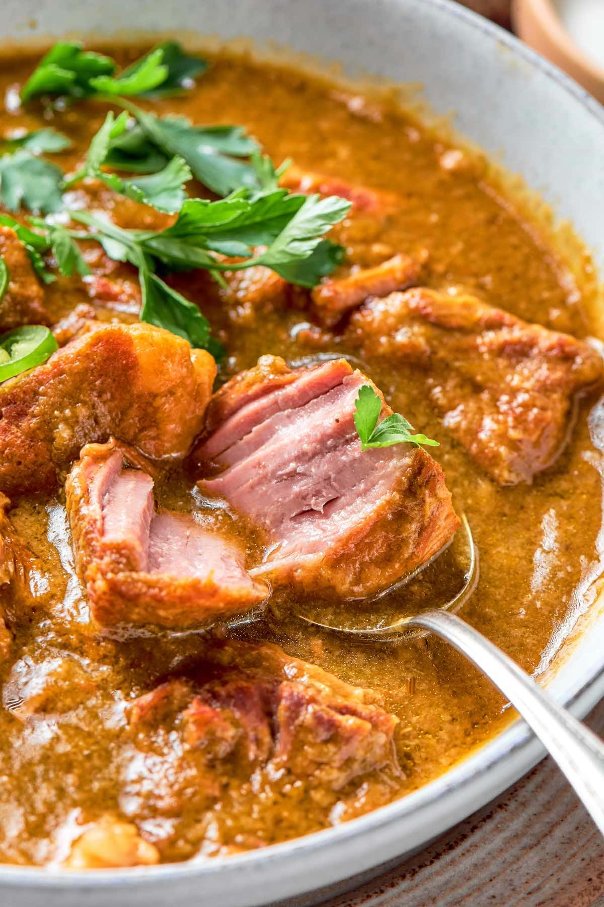 green pork chili in a bowl.