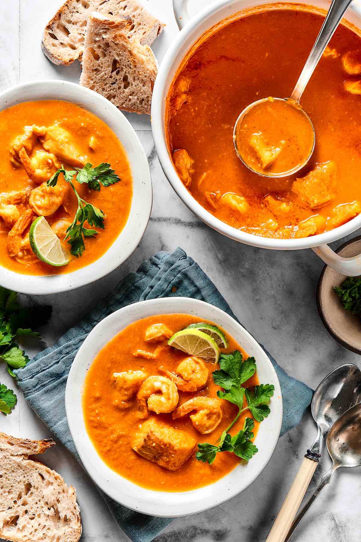 bowls of homemade seafood soup.