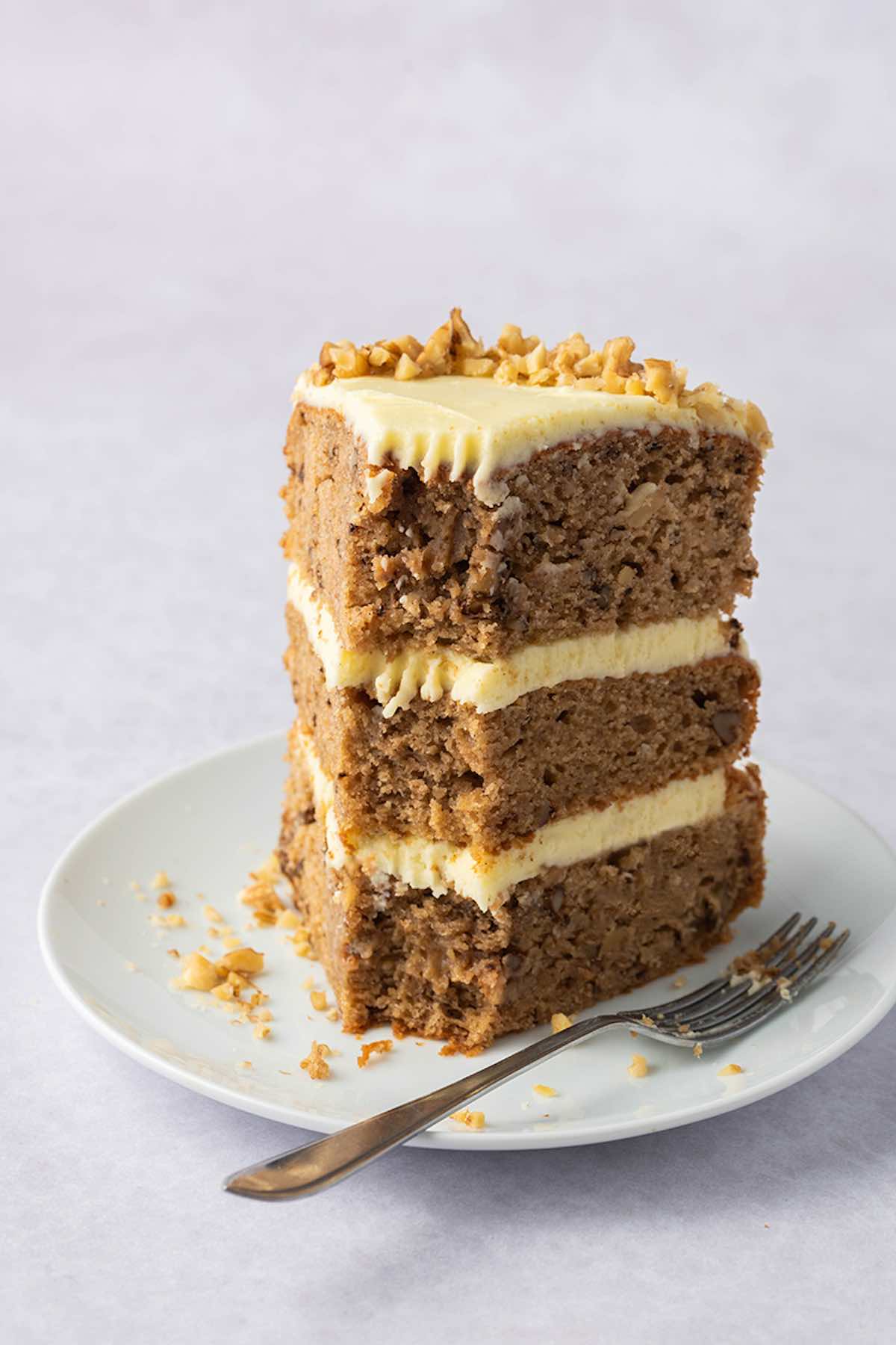 walnut cake on a plate.