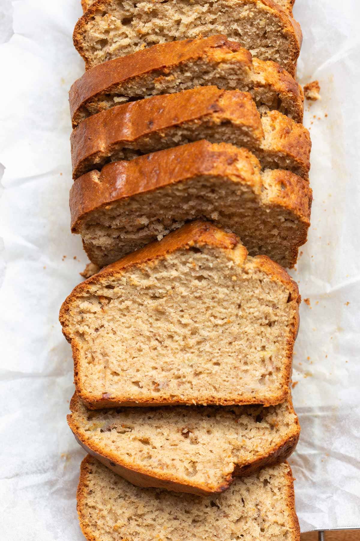 sliced four ingredient banana bread.