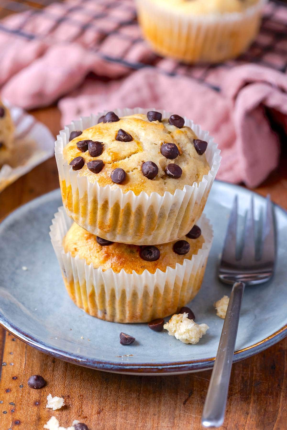 banana yogurt muffins with chocolate chips.