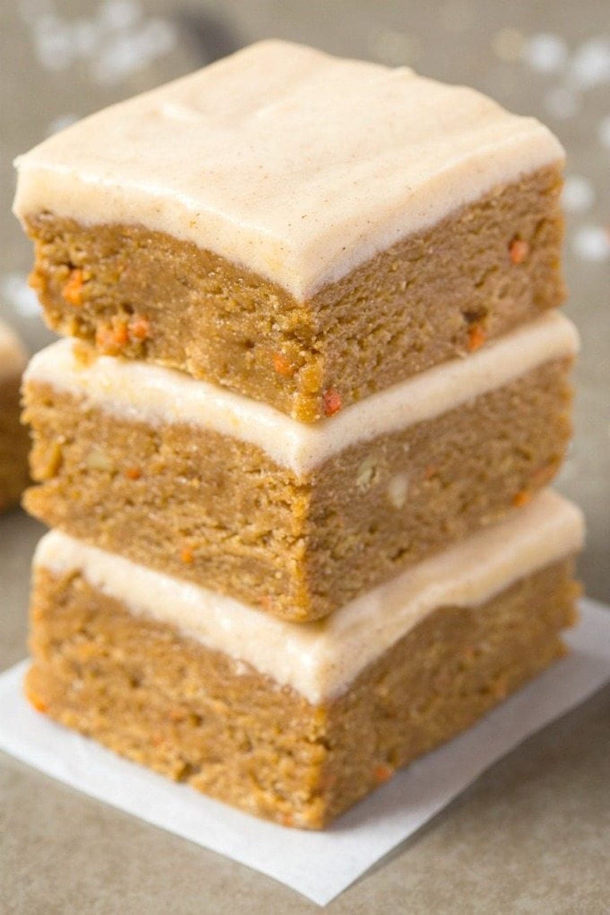 stack of carrot cake bars.