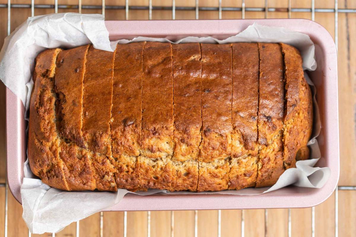 baked 4 ingredient banana bread.