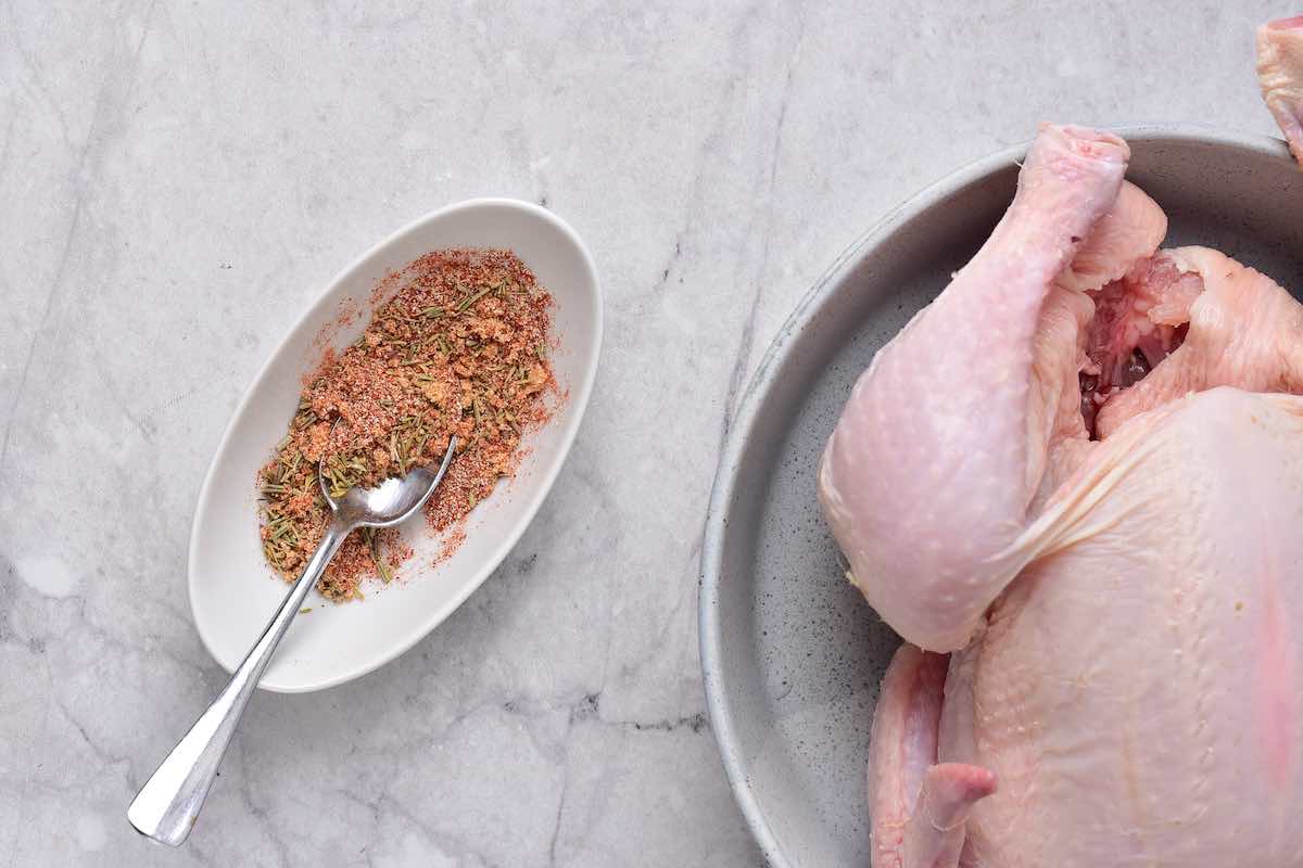 poultry seasoning in a mixing bowl.