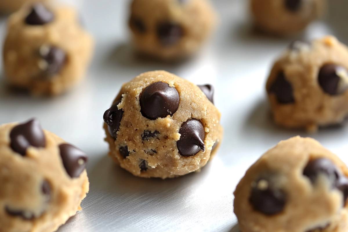 shaped balls of almond flour cookie dough.